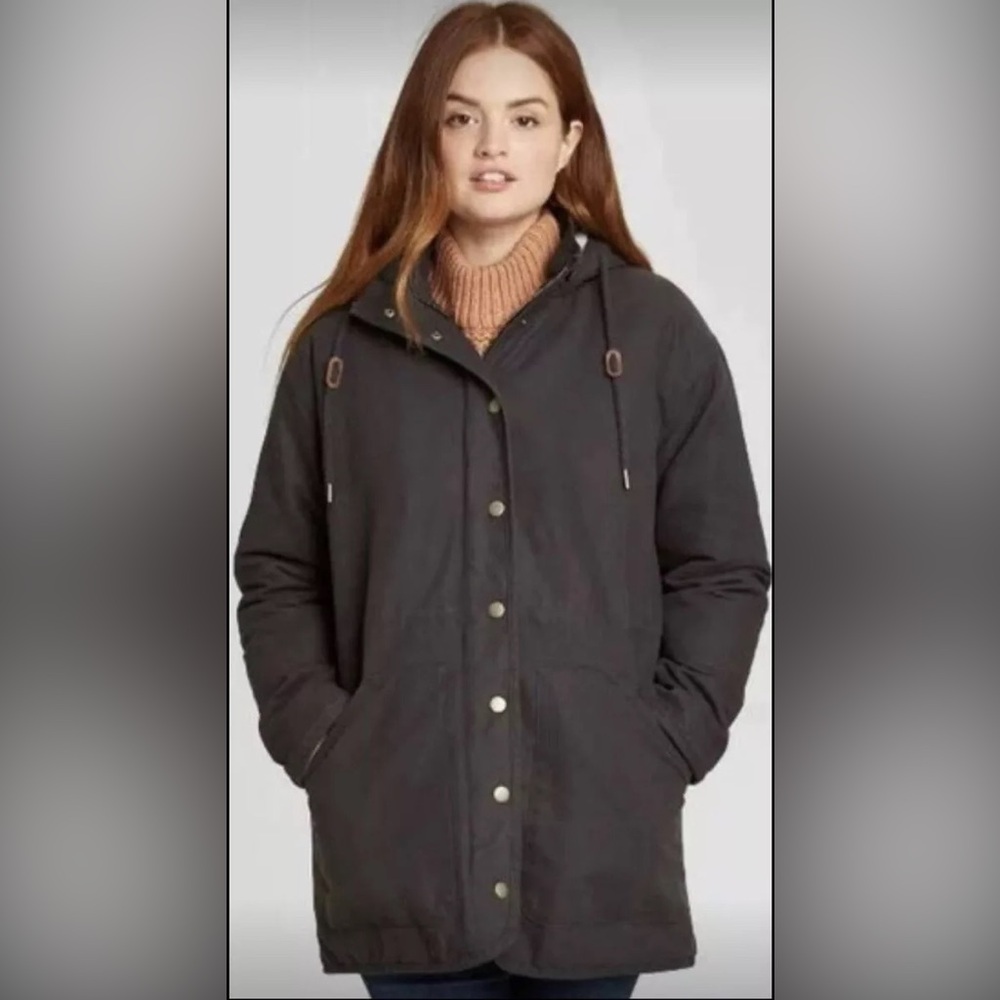 Universal Thread Sherpa Lined Canvas Winter Coat Zip & Snap Hood Insulat… - Picture 1 of 9